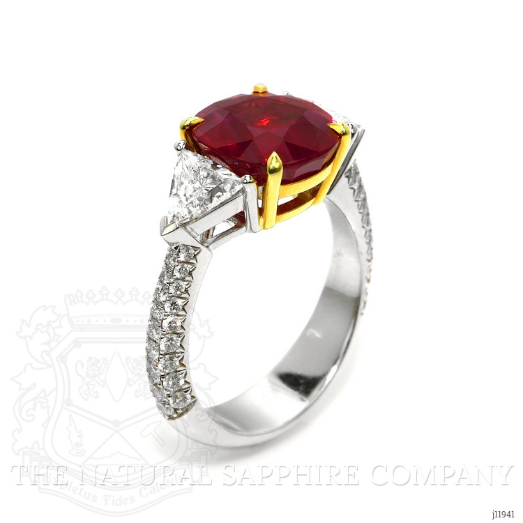 5.05 Ct. Ruby and Natural Diamond Three Stone Ring, 18K White & Yellow