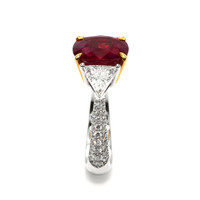 5.05 Ct. Ruby and Natural Diamond Three Stone Ring, 18K White & Yellow Image
