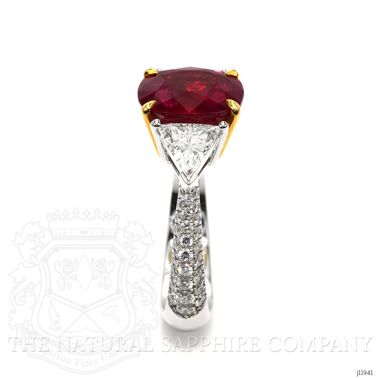 5.05 Ct. Ruby and Natural Diamond Three Stone Ring, 18K White & Yellow