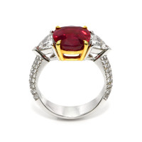 5.05 Ct. Ruby and Natural Diamond Three Stone Ring, 18K White & Yellow Image
