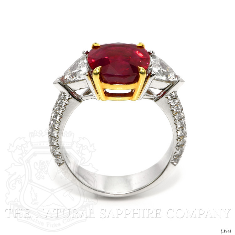 5.05 Ct. Ruby and Natural Diamond Three Stone Ring, 18K White & Yellow