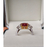 5.05 Ct. Ruby and Natural Diamond Three Stone Ring, 18K White & Yellow Life Style