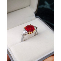 5.05 Ct. Ruby and Natural Diamond Three Stone Ring, 18K White & Yellow Life Style