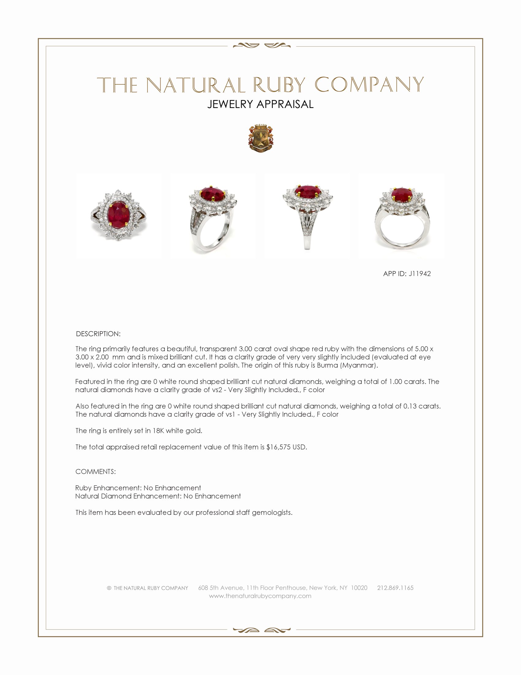 3.00 Ct. Ruby and Natural Diamond Pave Ring, 18K White Gold