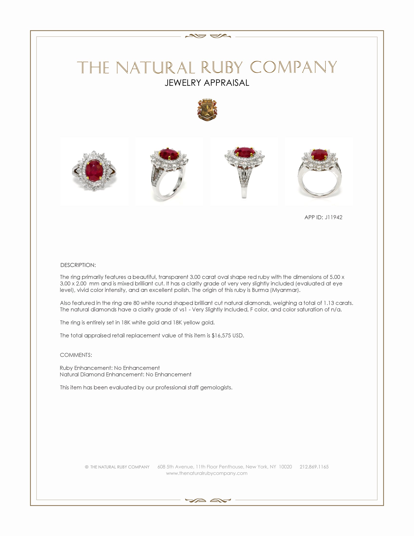 3.00 Ct. Ruby and Natural Diamond Pave Ring, 18K White Gold