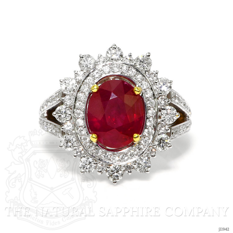3.00 Ct. Ruby and Natural Diamond Pave Ring, 18K White Gold