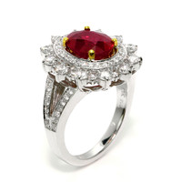 3.00 Ct. Ruby and Natural Diamond Pave Ring, 18K White Gold Image