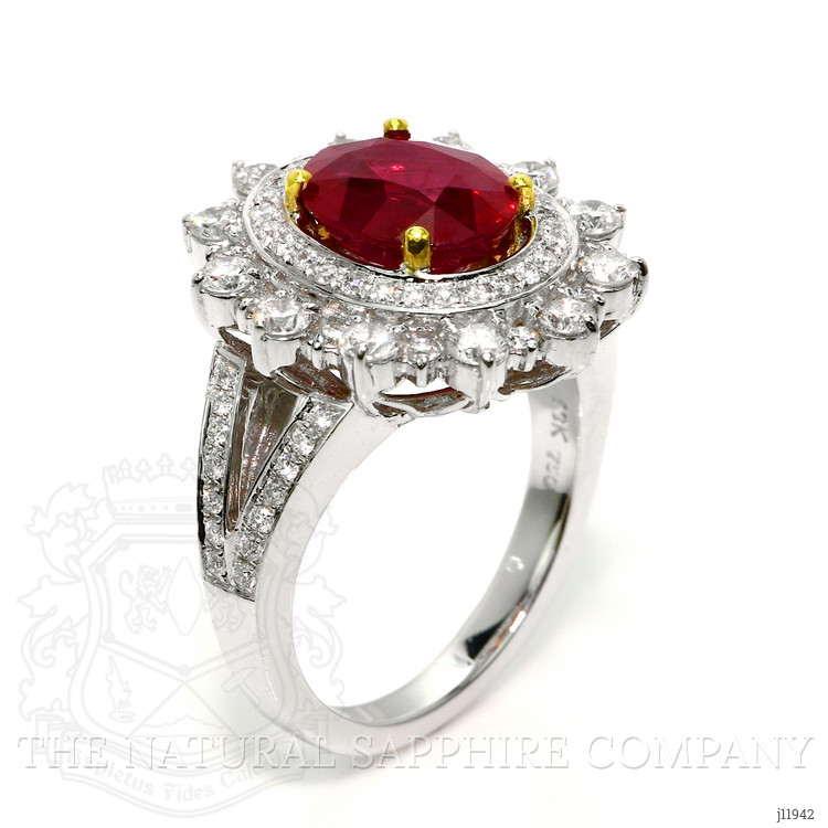 3.00 Ct. Ruby and Natural Diamond Pave Ring, 18K White Gold