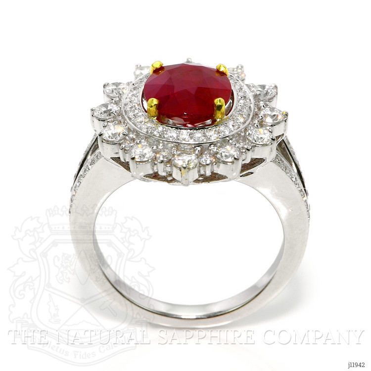 3.00 Ct. Ruby and Natural Diamond Pave Ring, 18K White Gold