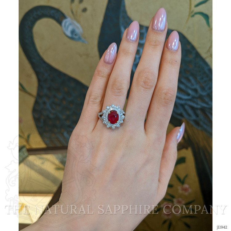 3.00 Ct. Ruby and Natural Diamond Pave Ring, 18K White Gold