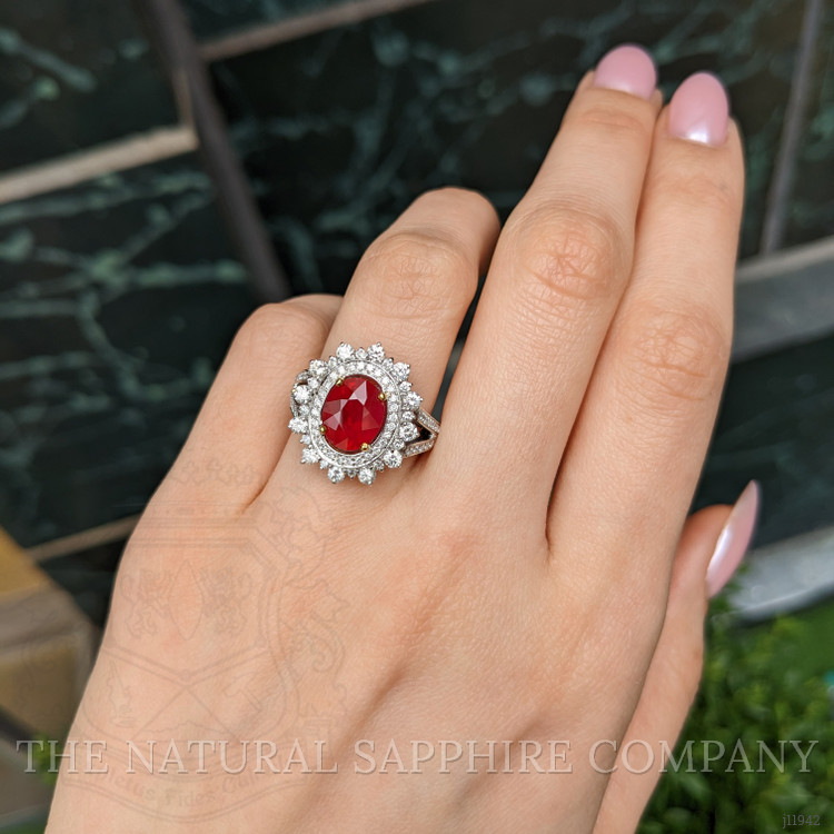 3.00 Ct. Ruby and Natural Diamond Pave Ring, 18K White Gold