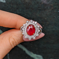 3.00 Ct. Ruby and Natural Diamond Pave Ring, 18K White Gold Life Style