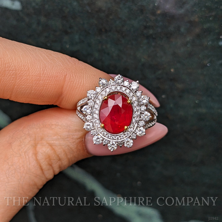 3.00 Ct. Ruby and Natural Diamond Pave Ring, 18K White Gold