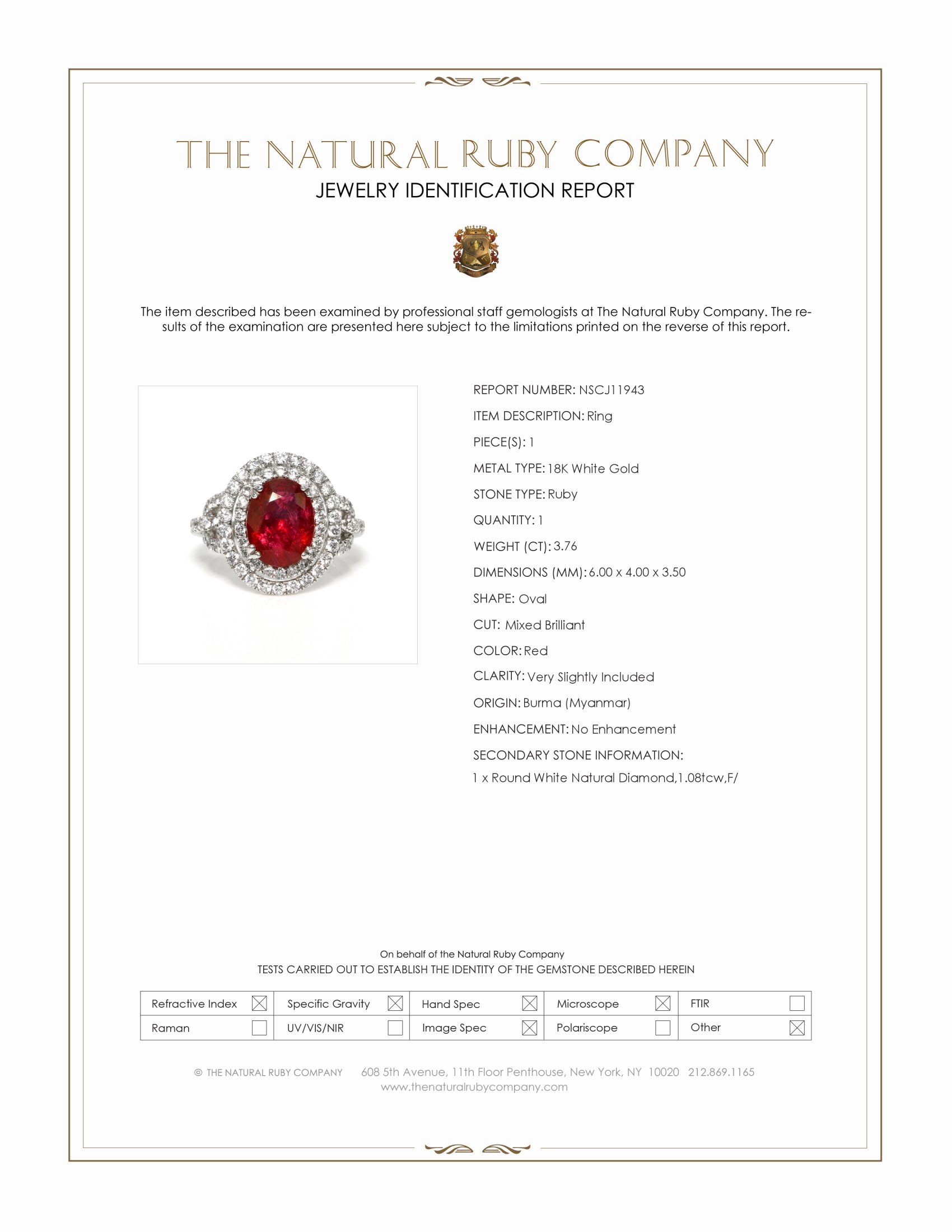 3.76 Ct. Ruby and Natural Diamond Pave Ring, 18K White Gold