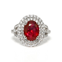 3.76 Ct. Ruby and Natural Diamond Pave Ring, 18K White Gold Video