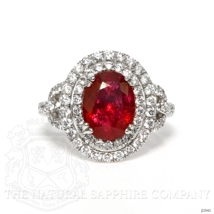3.76 Ct. Ruby and Natural Diamond Pave Ring, 18K White Gold