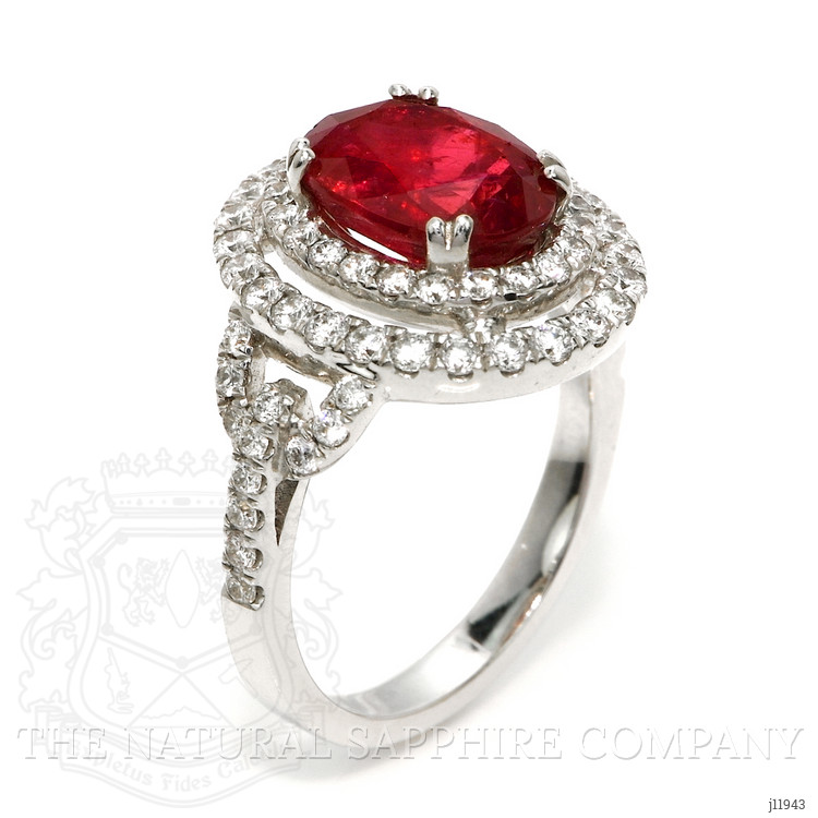 3.76 Ct. Ruby and Natural Diamond Pave Ring, 18K White Gold