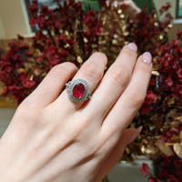 3.76 Ct. Ruby and Natural Diamond Pave Ring, 18K White Gold Life Style