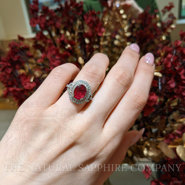 3.76 Ct. Ruby and Natural Diamond Pave Ring, 18K White Gold