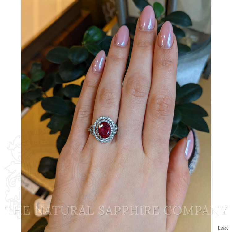 3.76 Ct. Ruby and Natural Diamond Pave Ring, 18K White Gold