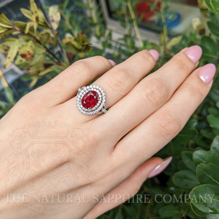 3.76 Ct. Ruby and Natural Diamond Pave Ring, 18K White Gold