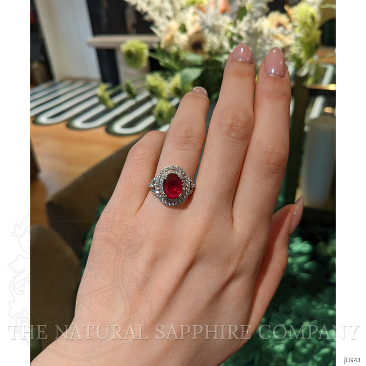3.76 Ct. Ruby and Natural Diamond Pave Ring, 18K White Gold