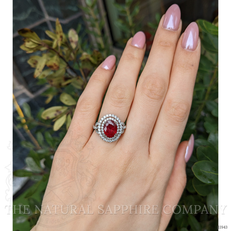 3.76 Ct. Ruby and Natural Diamond Pave Ring, 18K White Gold