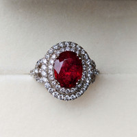 3.76 Ct. Ruby and Natural Diamond Pave Ring, 18K White Gold Life Style