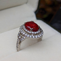 3.76 Ct. Ruby and Natural Diamond Pave Ring, 18K White Gold Life Style