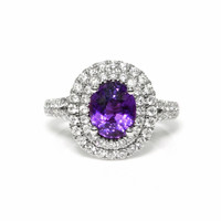 2.57 Ct. Purple Sapphire and Natural Diamond Pave Ring, 18K White Gold Video