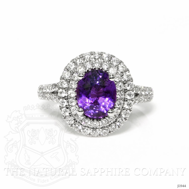 2.57 Ct. Purple Sapphire and Natural Diamond Pave Ring, 18K White Gold