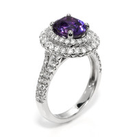 2.57 Ct. Purple Sapphire and Natural Diamond Pave Ring, 18K White Gold Image