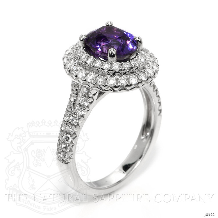 2.57 Ct. Purple Sapphire and Natural Diamond Pave Ring, 18K White Gold