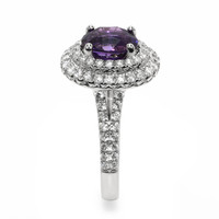 2.57 Ct. Purple Sapphire and Natural Diamond Pave Ring, 18K White Gold Image