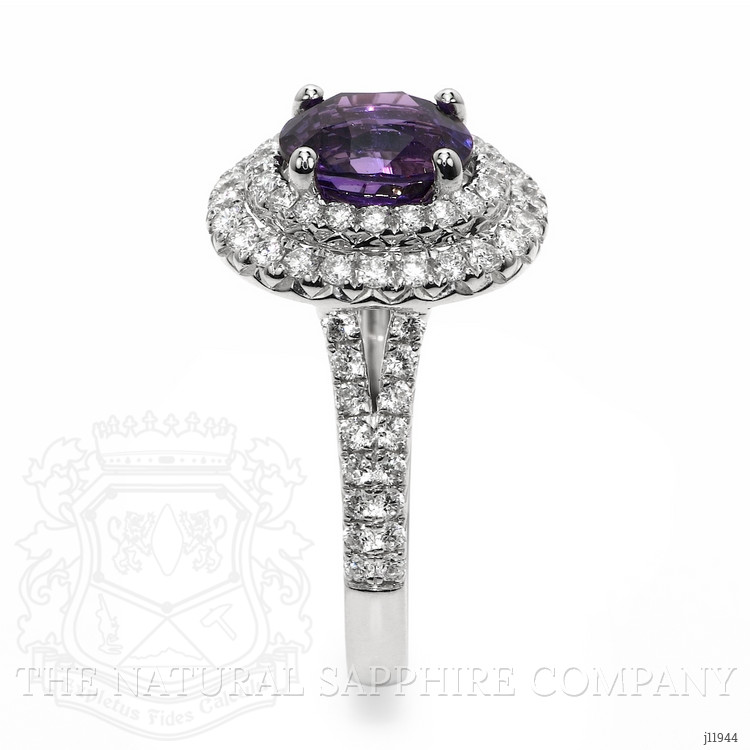 2.57 Ct. Purple Sapphire and Natural Diamond Pave Ring, 18K White Gold