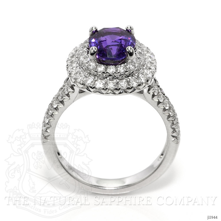 2.57 Ct. Purple Sapphire and Natural Diamond Pave Ring, 18K White Gold