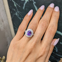 2.57 Ct. Purple Sapphire and Natural Diamond Pave Ring, 18K White Gold Life Style