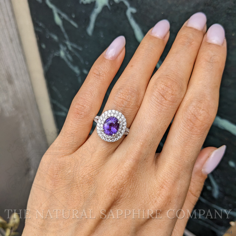 2.57 Ct. Purple Sapphire and Natural Diamond Pave Ring, 18K White Gold