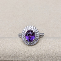 2.57 Ct. Purple Sapphire and Natural Diamond Pave Ring, 18K White Gold Life Style