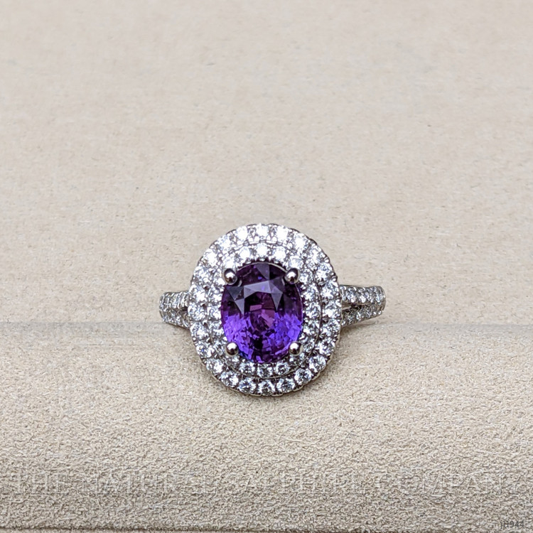 2.57 Ct. Purple Sapphire and Natural Diamond Pave Ring, 18K White Gold