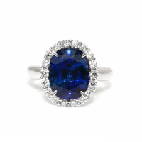 6.06 Ct. Blue Sapphire and Natural Diamond Pave Ring, Platinum 950 Video