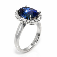6.06 Ct. Blue Sapphire and Natural Diamond Pave Ring, Platinum 950 Image