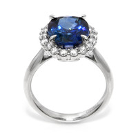 6.06 Ct. Blue Sapphire and Natural Diamond Pave Ring, Platinum 950 Image