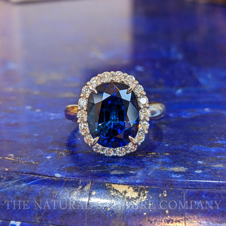 6.06 Ct. Blue Sapphire and Natural Diamond Pave Ring, Platinum 950