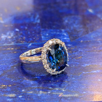 6.06 Ct. Blue Sapphire and Natural Diamond Pave Ring, Platinum 950 Life Style
