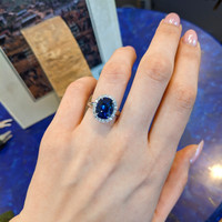 6.06 Ct. Blue Sapphire and Natural Diamond Pave Ring, Platinum 950 Life Style