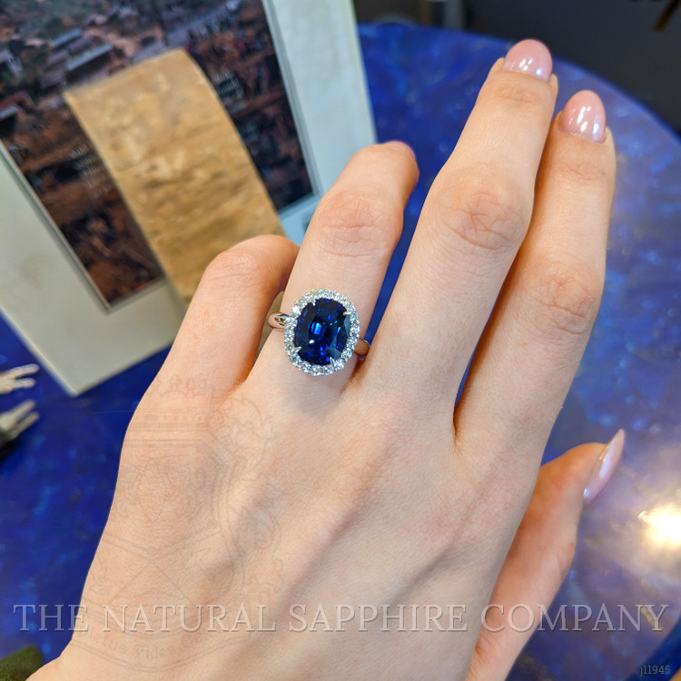 6.06 Ct. Blue Sapphire and Natural Diamond Pave Ring, Platinum 950