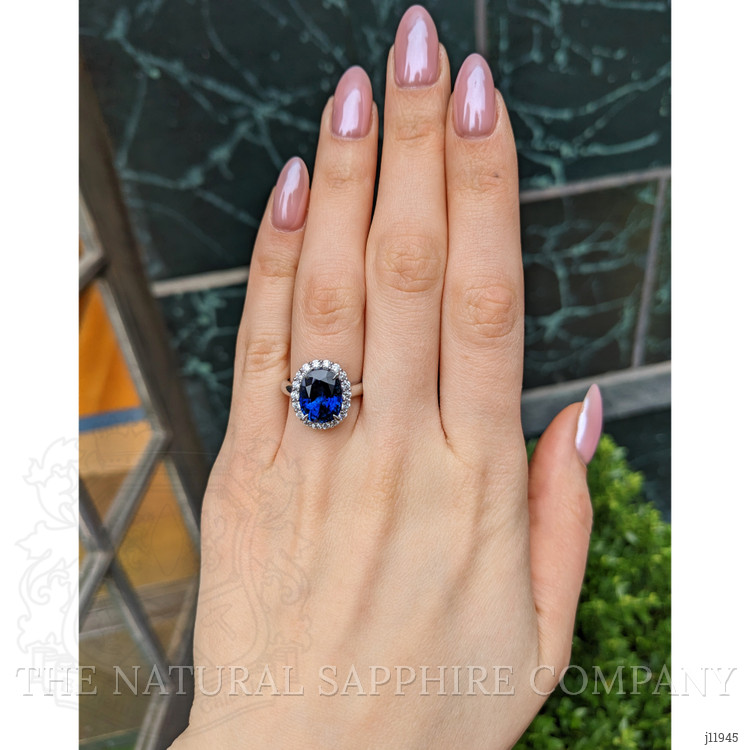 6.06 Ct. Blue Sapphire and Natural Diamond Pave Ring, Platinum 950