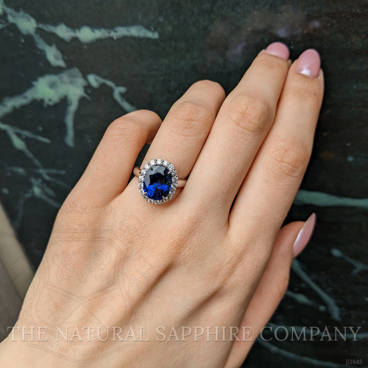 6.06 Ct. Blue Sapphire and Natural Diamond Pave Ring, Platinum 950