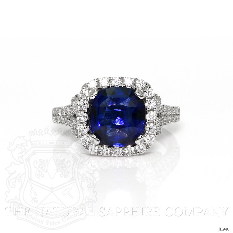 3.60 Ct. Blue Sapphire and Natural Diamond Pave Ring, 18K White Gold